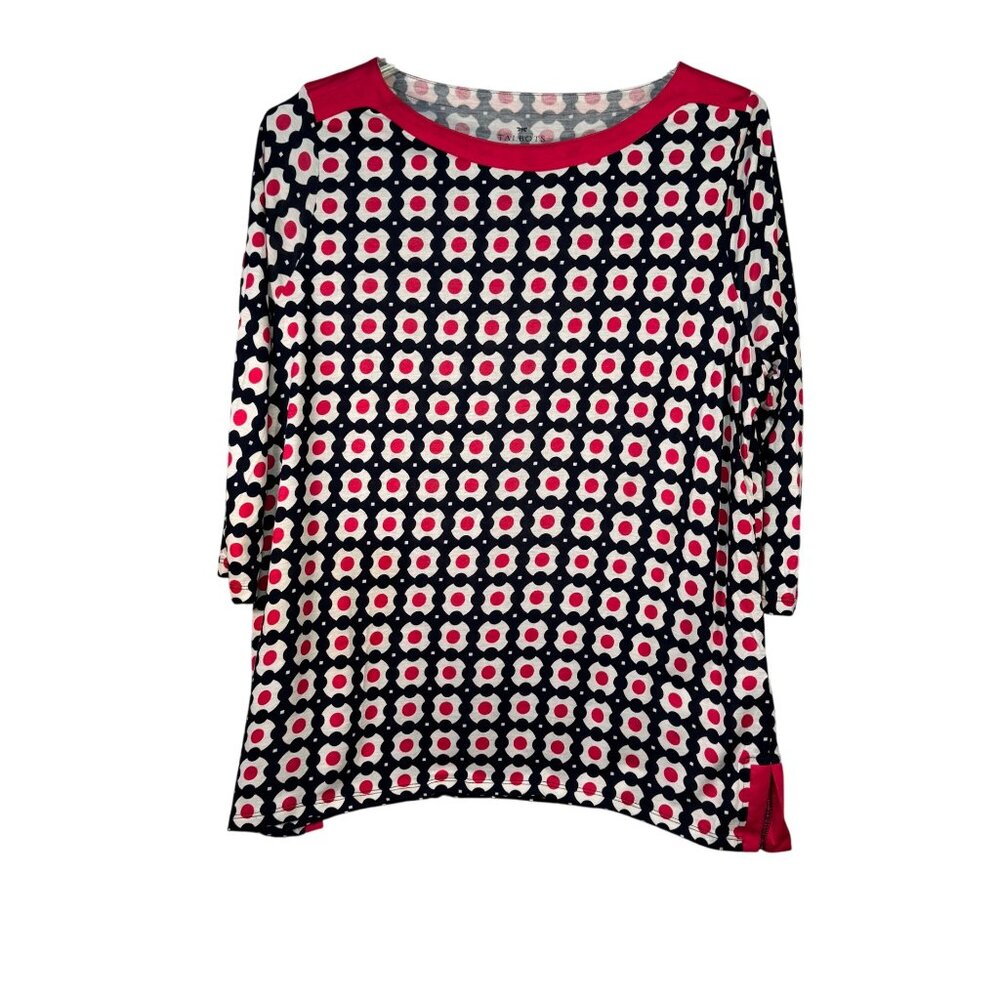 Talbots Womens Size 1X 3/4 Sleeve Geometric Pattern Top
